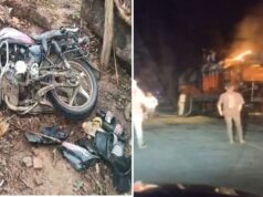 भीषण सड़क हादसा: खड़े ट्रक से टकराई बाइक, 3 युवकों की मौत, गुस्साए ग्रामीणों ने फूंक दिया ट्रक