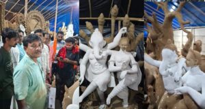 गणेश प्रतिमाओं के स्वरूप को लेकर बढ़ा आक्रोश, मूर्तिकारों के पंडाल पहुंचे संत; प्रशासन को अल्टीमेटम